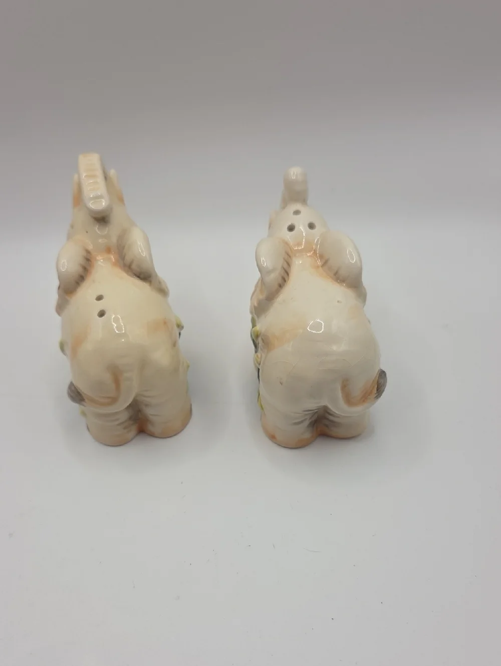 Ceramic Elephant Salt and Pepper Shakers - Cream with Green Accents